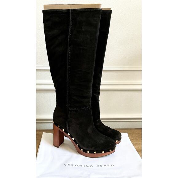 🆕Veronica Beard Glendale Suede Clog Knee High Black Boots Size 9 NIB - Picture 1 of 14